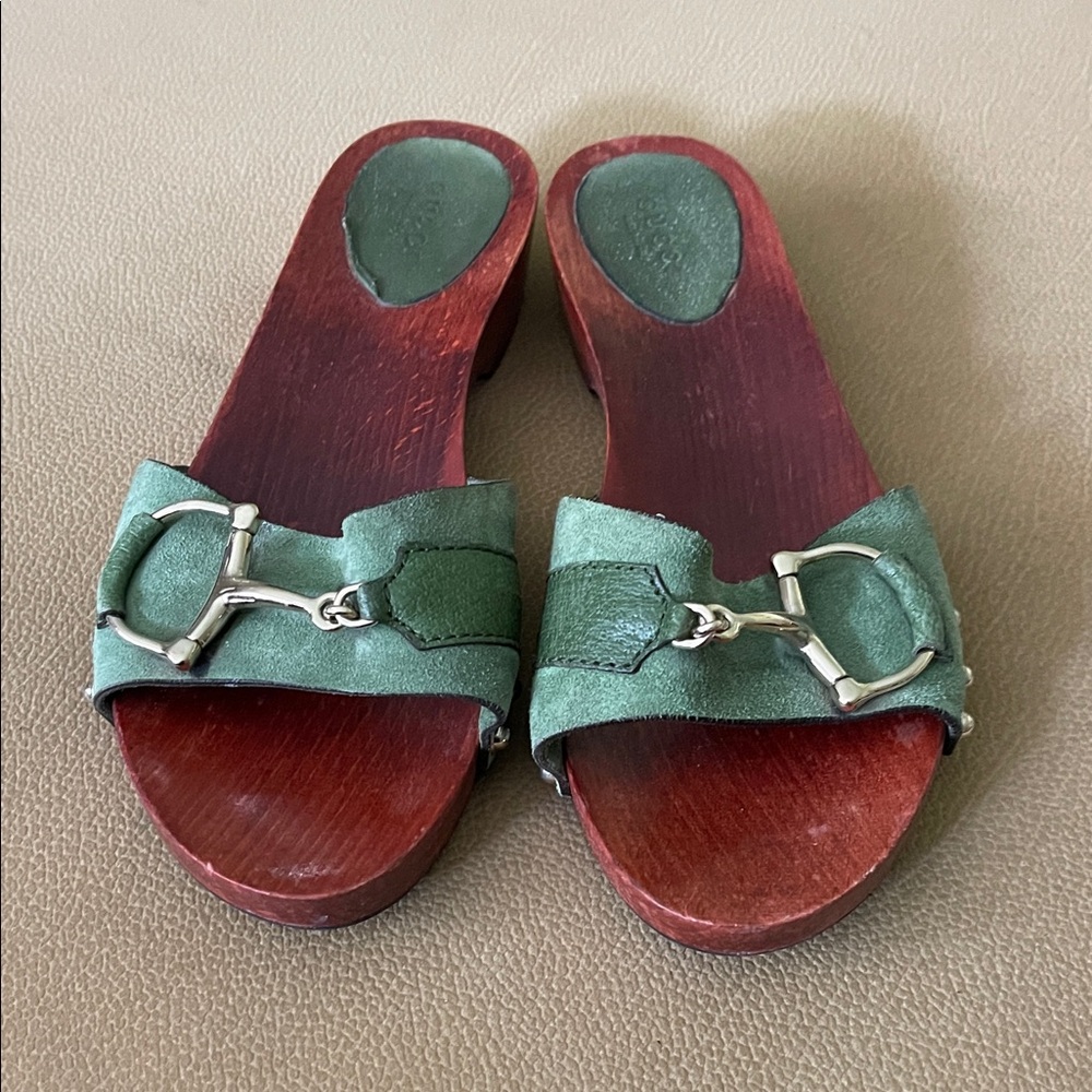 Gucci Green Suede Women's Slide Sandals